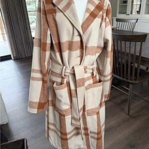 Plaid Tan and Cream Trench Coat